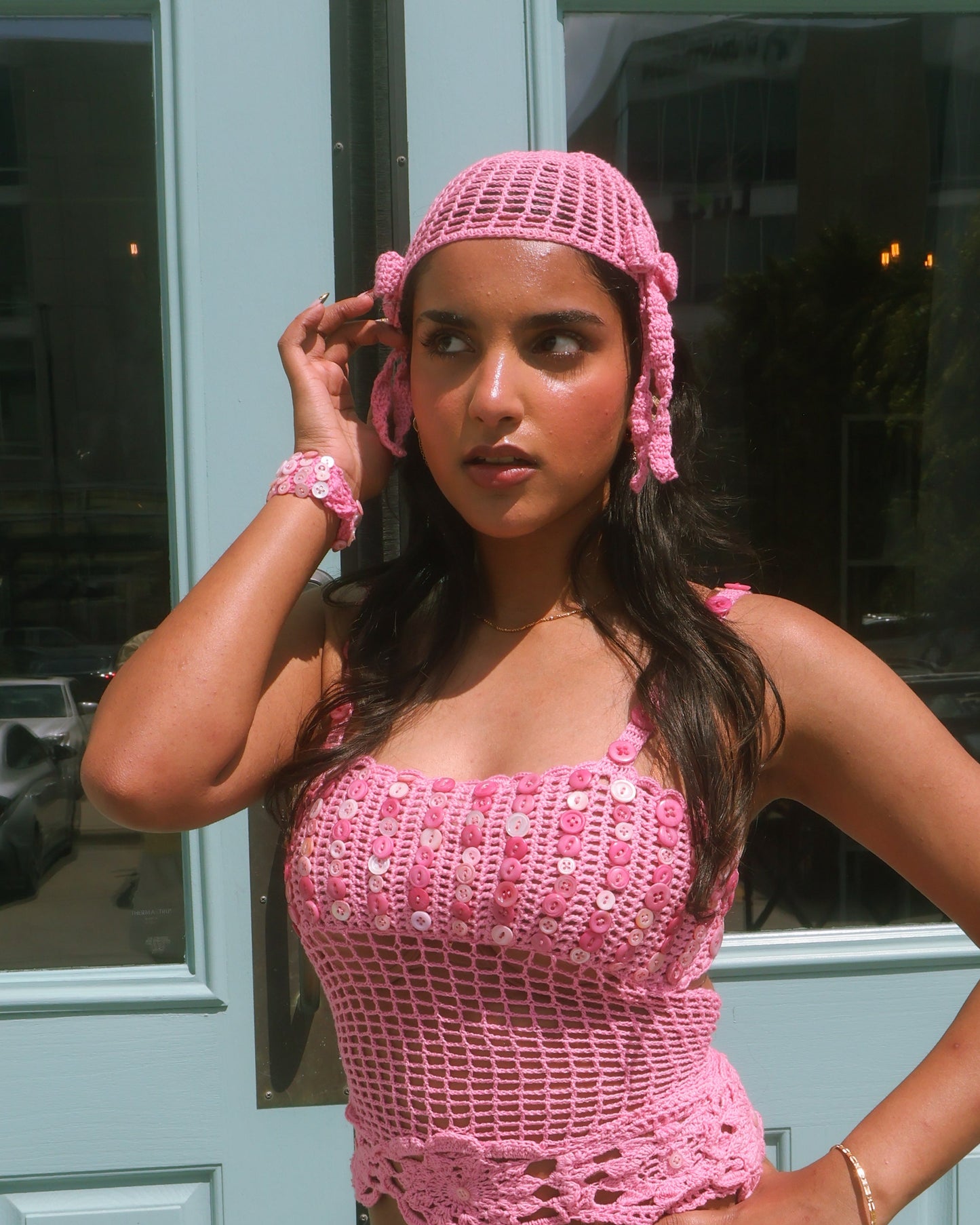 Pink button crochet top