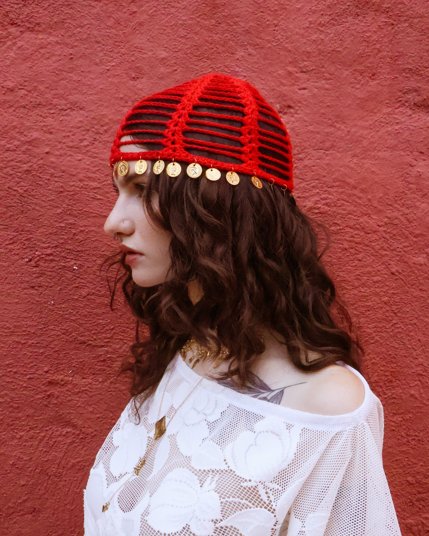 Red coin hat
