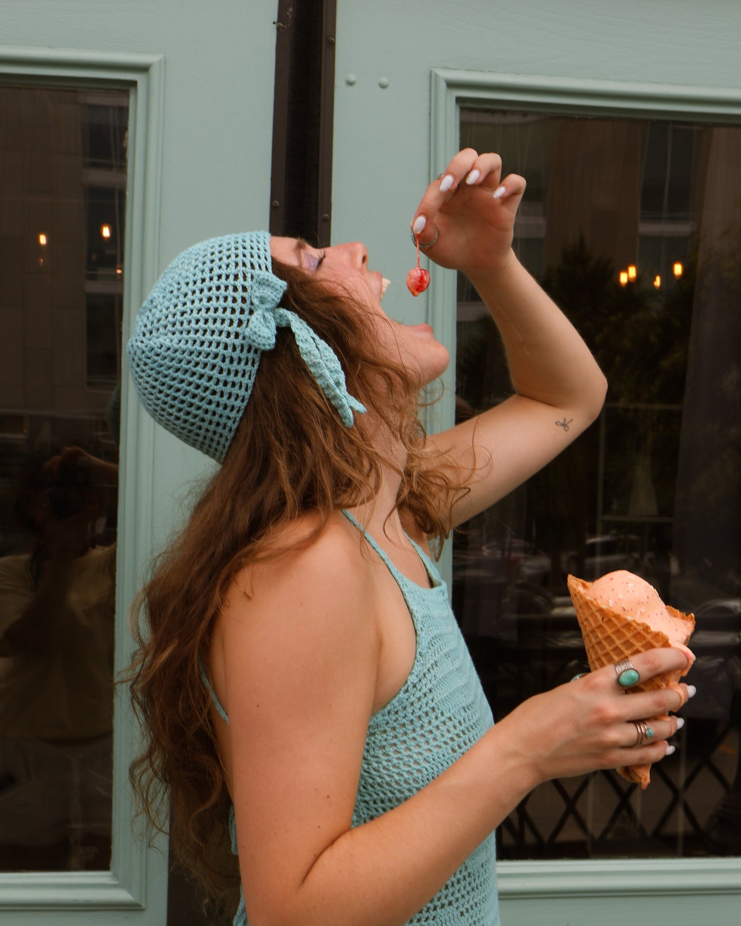 Turquoise bow hat