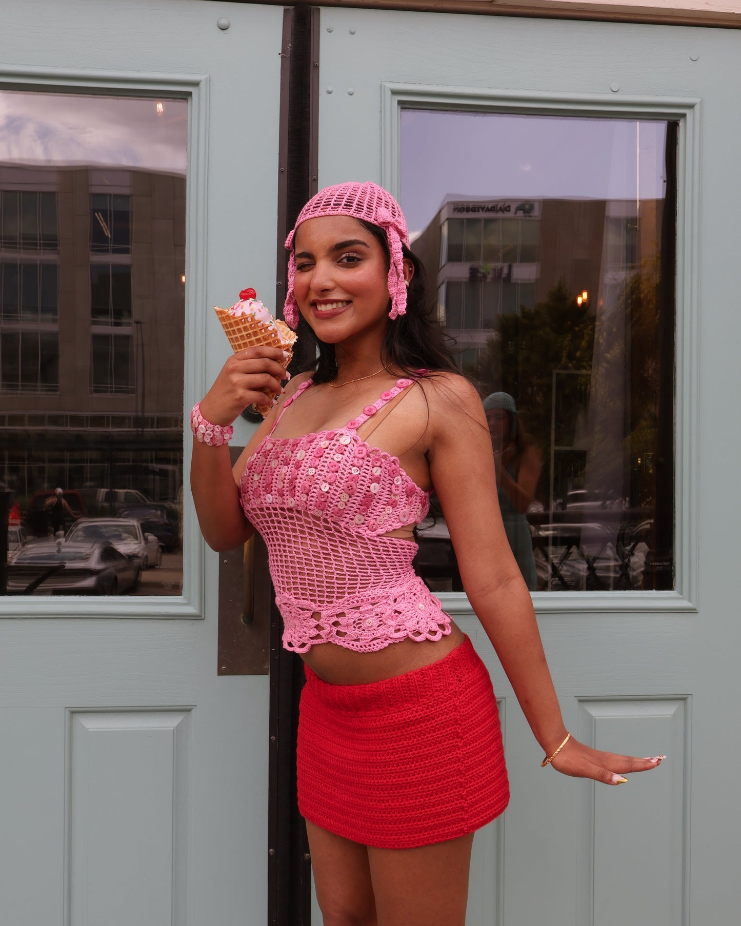 Pink button crochet top