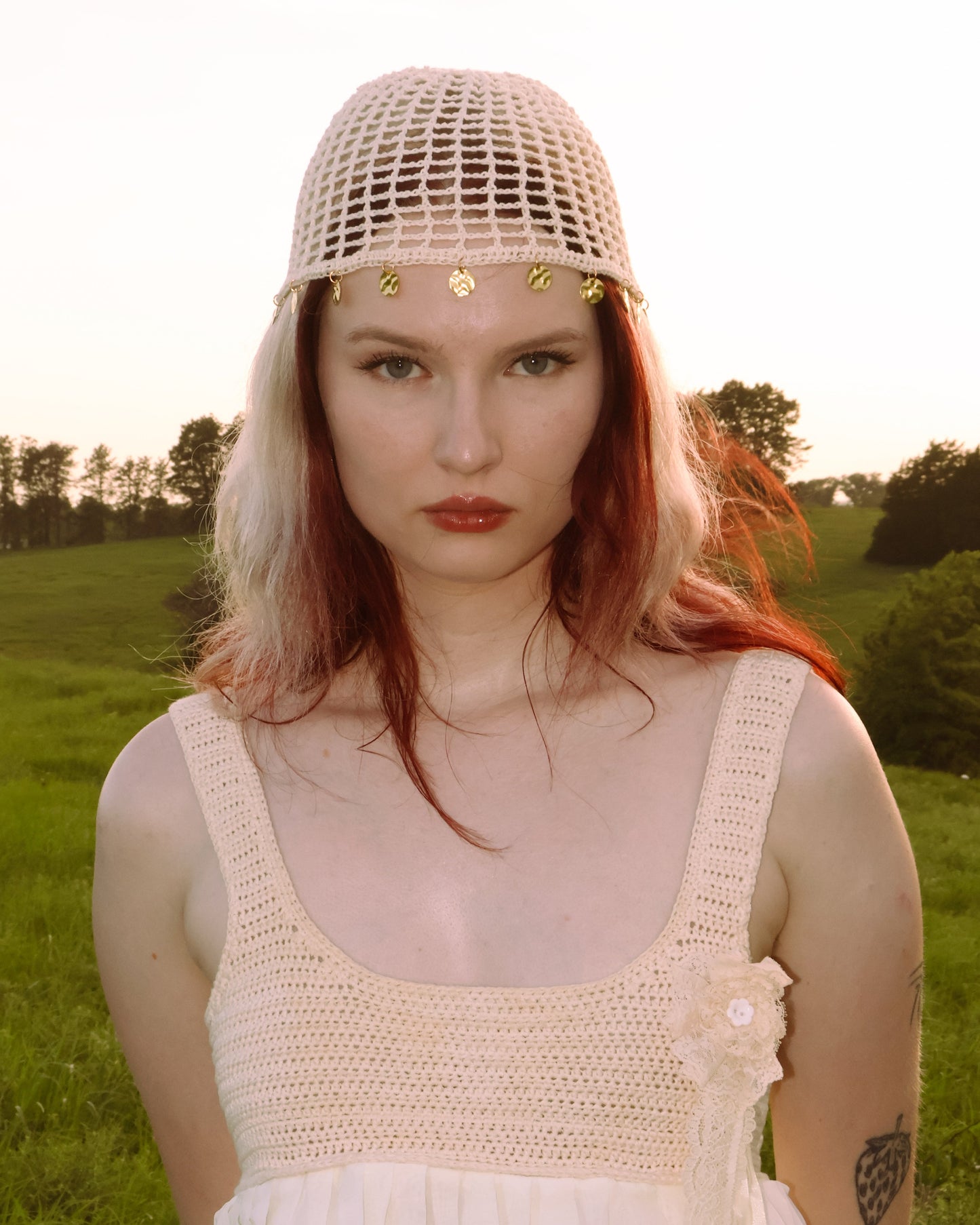 Cream coin hat