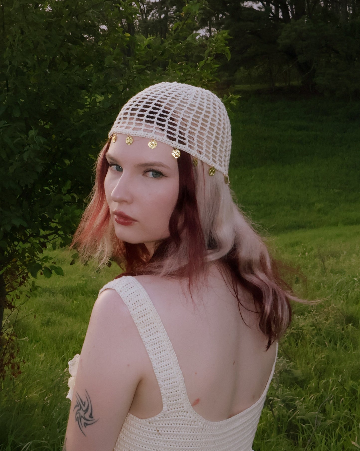 Cream coin hat