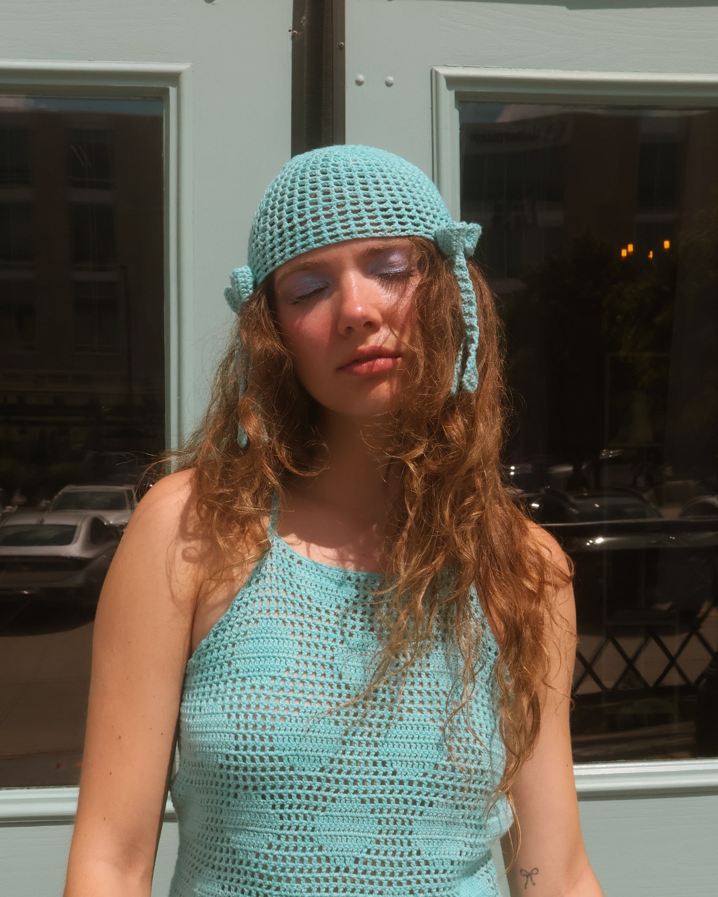 Turquoise bow hat